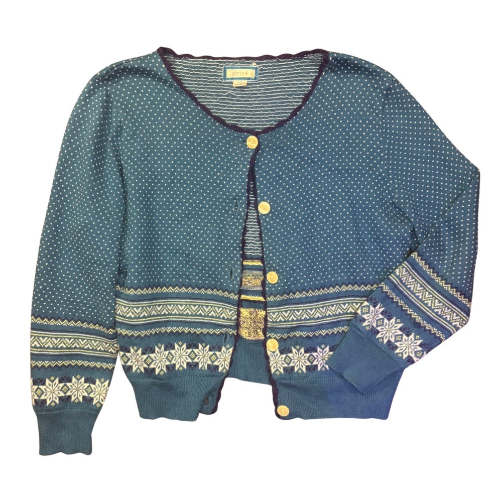 Aerie Blue and White Patterned Cardigan
